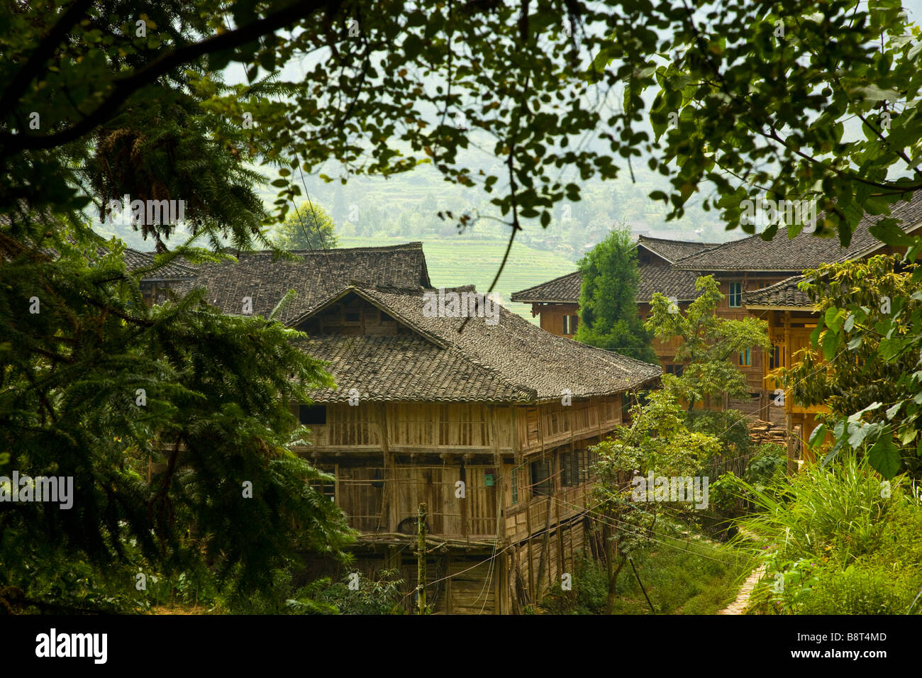 Le village traditionnel de Ping'An, Longsheng, Province du Guangxi, Chine. Banque D'Images