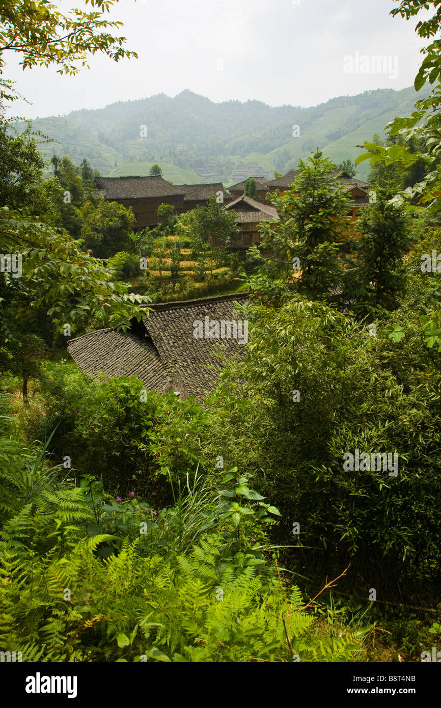 Le traditionnel village Zhuang de Ping'an près de Longshen, province du Guangxi, Chine. Banque D'Images