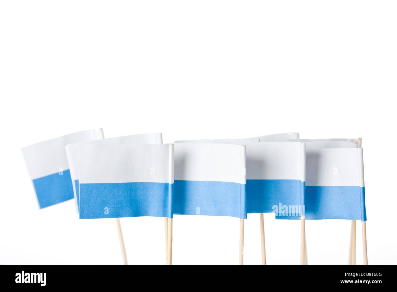 Drapeaux blanc et bleu sur les cure-dents Banque D'Images