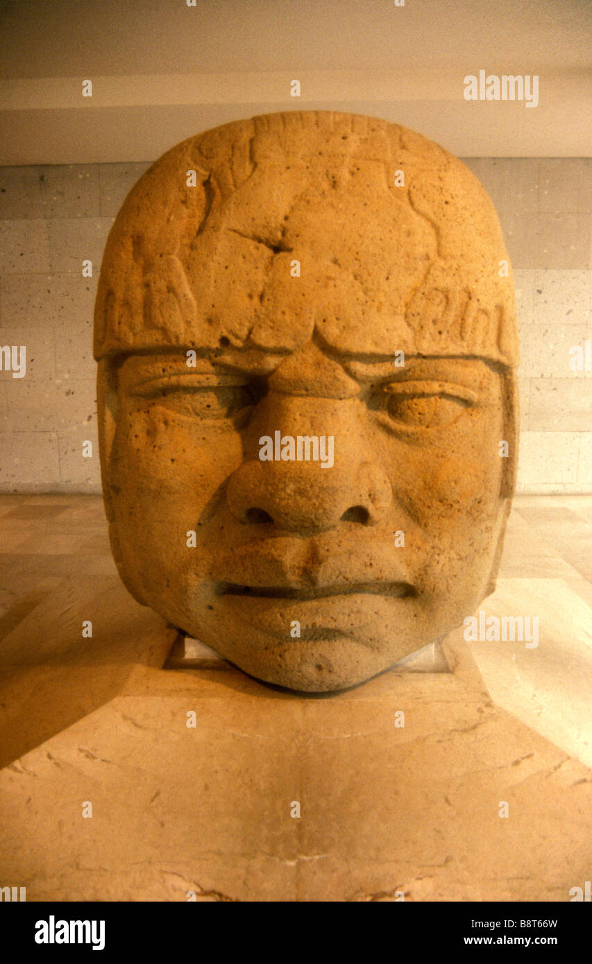 Olmèque colossale tête dans le musée d'anthropologie de Xalapa, Etat de Veracruz ou Jalapa, Mexique Banque D'Images