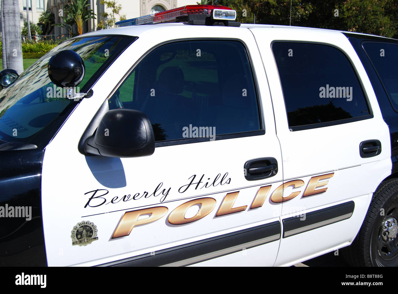 Voiture de police, Los Angeles City Hall, N Rexford Drive, Beverly Hills, Los Angeles, Californie, États-Unis d'Amérique Banque D'Images
