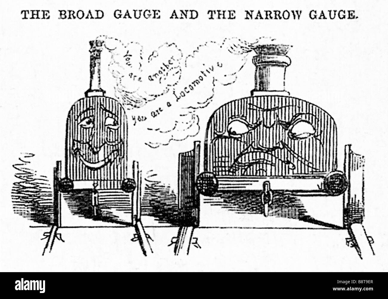 La guerre de 1845 caricature d'Angus Reach sur le conflit entre les grandes orientations de la jauge et de la GWR Narrow Gauge Banque D'Images