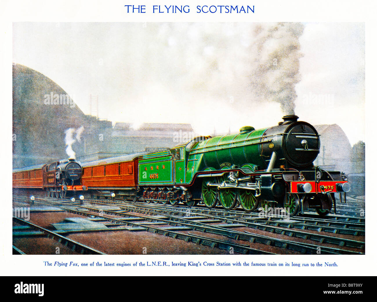 Flying Scotsman 1926 Peinture de la célèbre LNER train tiré par le renard volant moteur en laissant Kings Cross de l'Ecosse Banque D'Images