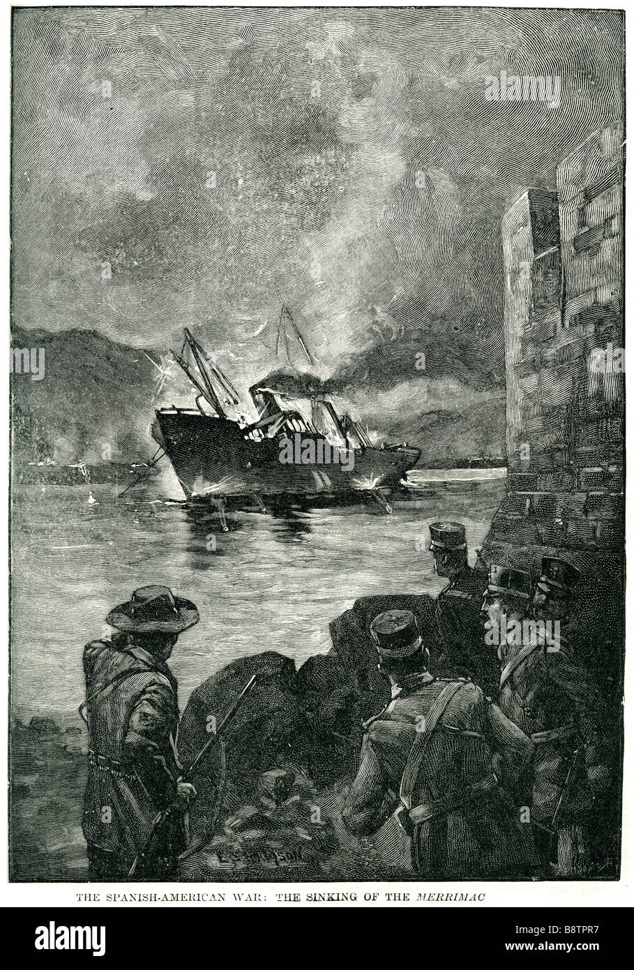 La guerre hispano-américaine le naufrage de l'USS merrimac Merrimac était un vapeur de la marine des États-Unis au cours de l'Espagnol-A Banque D'Images