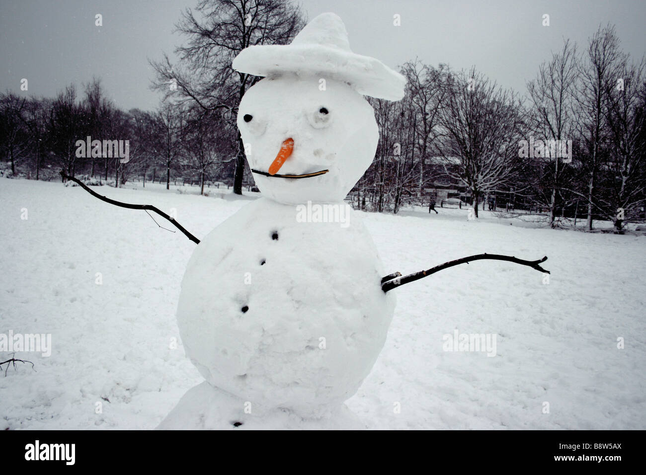 Bonhomme De Neige Avec Une Carotte Pour Le Nez Stock Photo | Adobe Stock