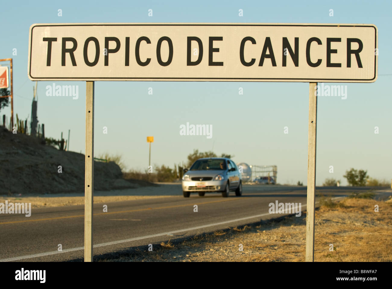 Le tropique du cancer marqueur dans la Basse Californie, au Mexique. Banque D'Images