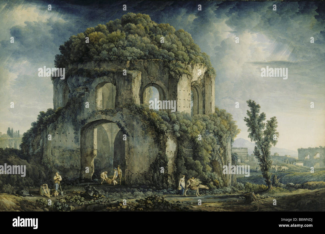 Le TEMPLE DE MINERVE MEDICA par Abraham Louis Ducros 1748 Rudolphe 1810 Aquarelle 26 x 12 40 1 2 D10 Banque D'Images