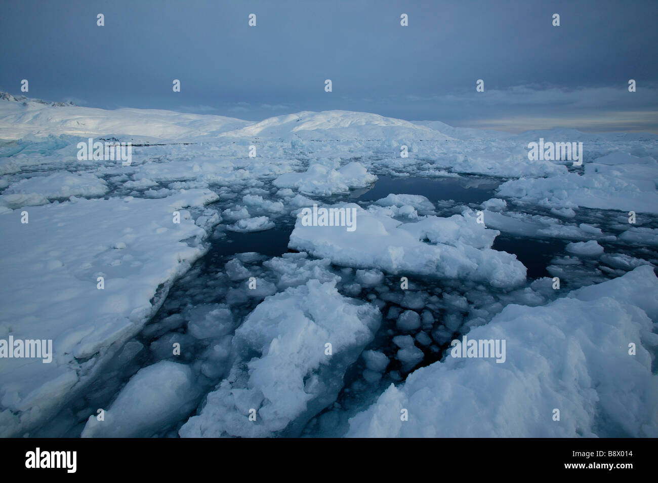 Les icebergs dans l'eau, le fjord Sermilik, Groenland Banque D'Images