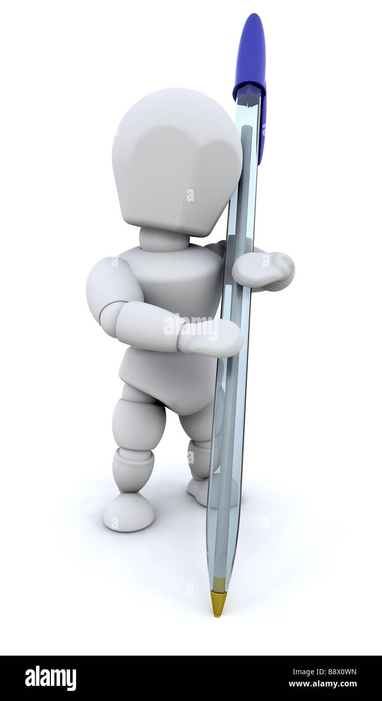 3D render de quelqu'un qui tient un stylo Banque D'Images
