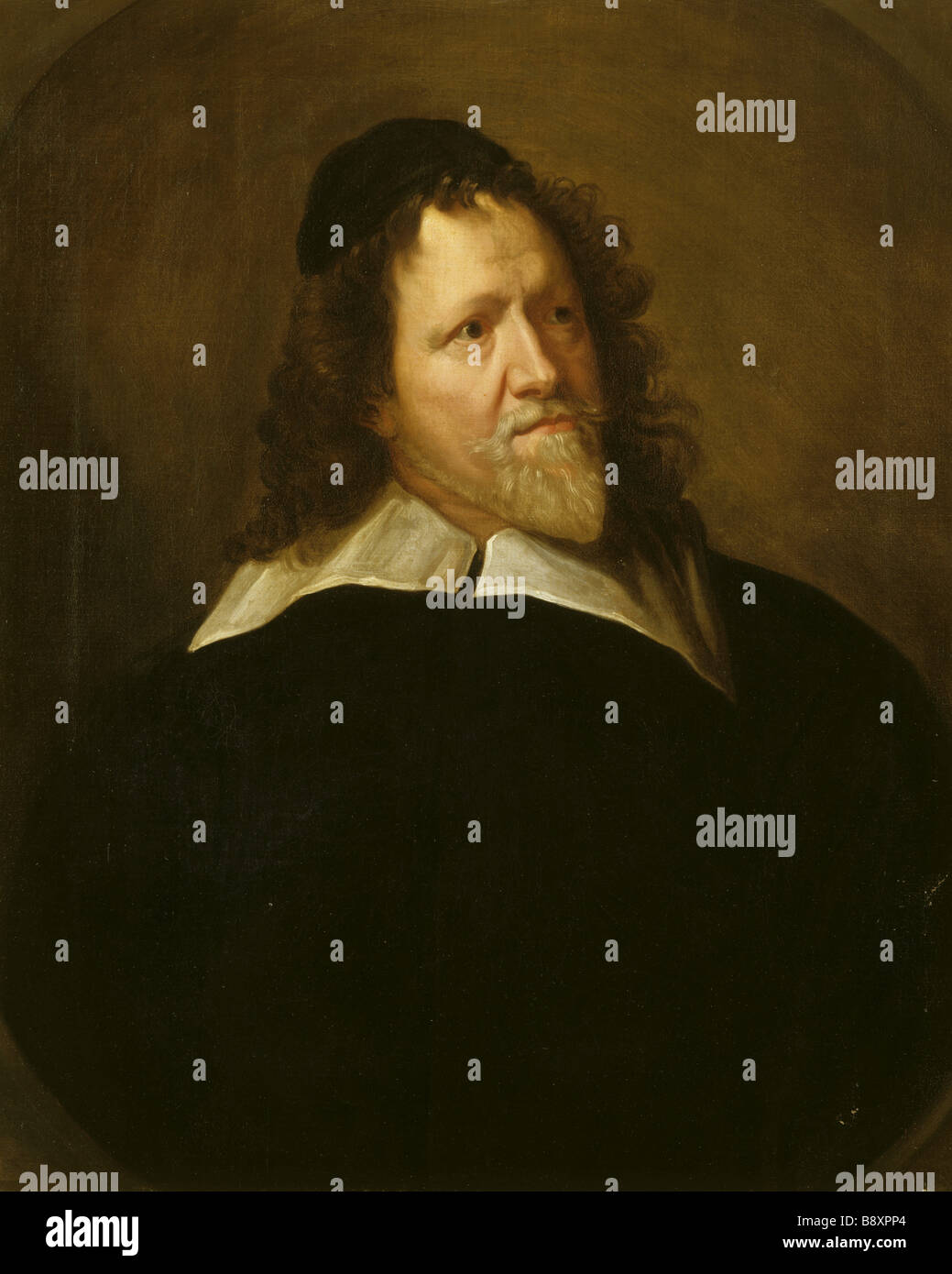 Portrait d'Inigo Jones d'après Sir Anthony Van Dyck l'image se trouve sur l'Escalier du Lodge Park Banque D'Images Portrait d'Inigo Jones d'après Sir Anthony Van Dyck l'image se trouve sur l'Escalier du Lodge Park Banque D'Images