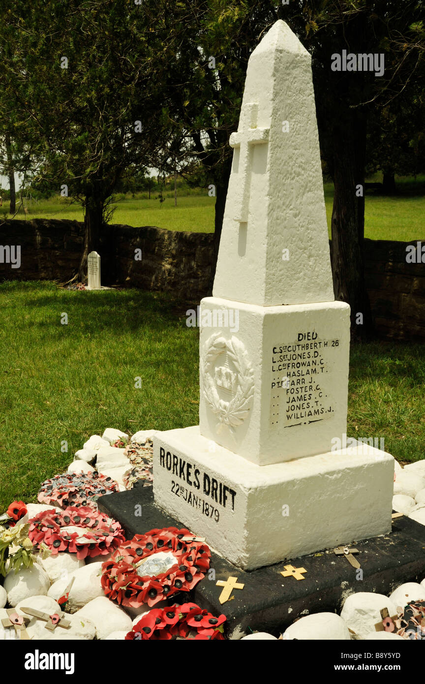 Champ de bataille, défense de la dérive des Rorkes, mémorial dans le cimetière, soldats britanniques, guerre d'AngloZulu, 1879, Histoire militaire, KwaZulu Natal, Afrique du Sud Banque D'Images