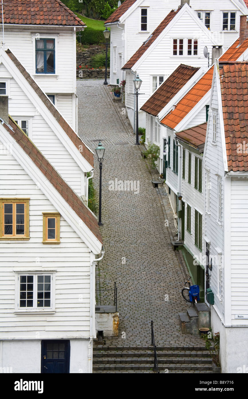 Maisons le long d'une rue, Clausegaten, Rue Gamble Stavanger, Stavanger, Norvège, du comté de Rogaland Banque D'Images