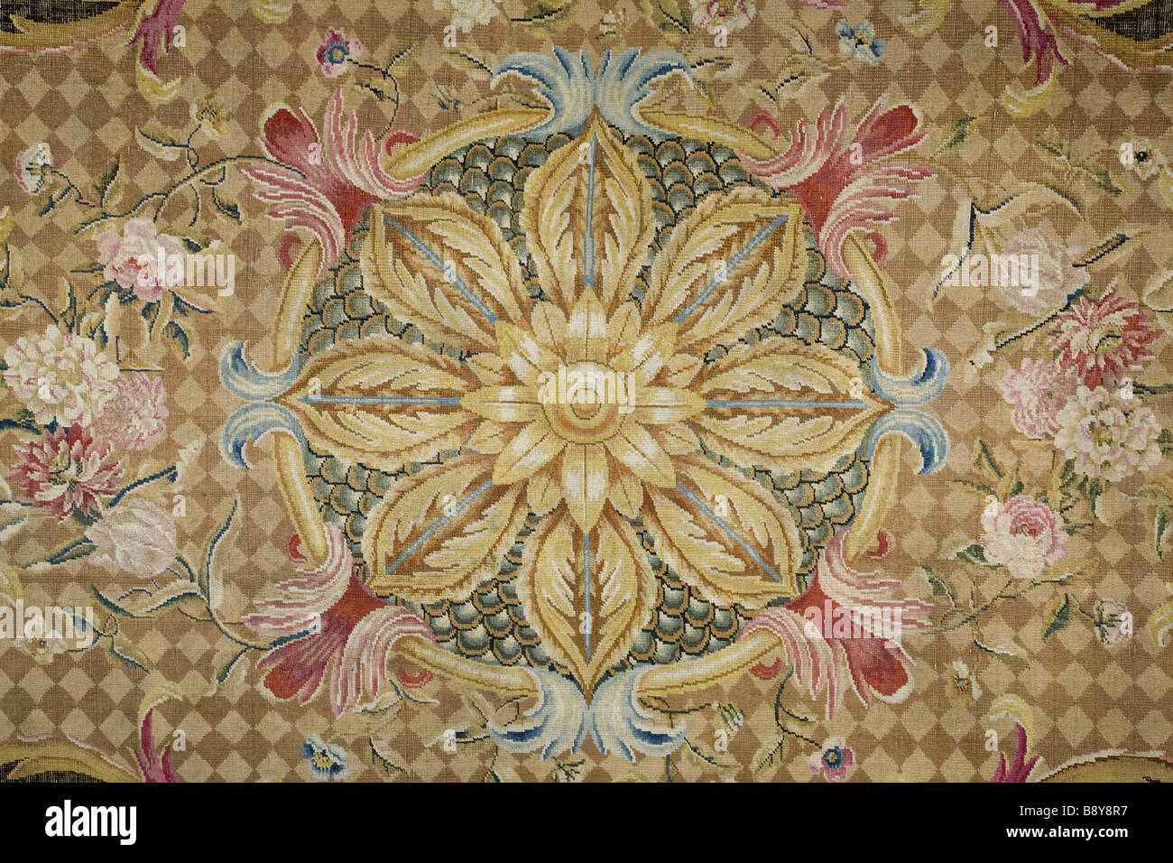 Détail de l'Exeter du tapis l'EXON 1758 sur le grand escalier à Petworth House West Sussex Banque D'Images