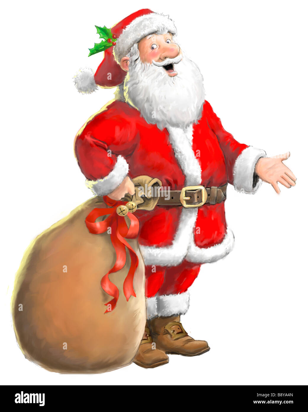 Illustration peinte avec le Père Noël debout Banque D'Images