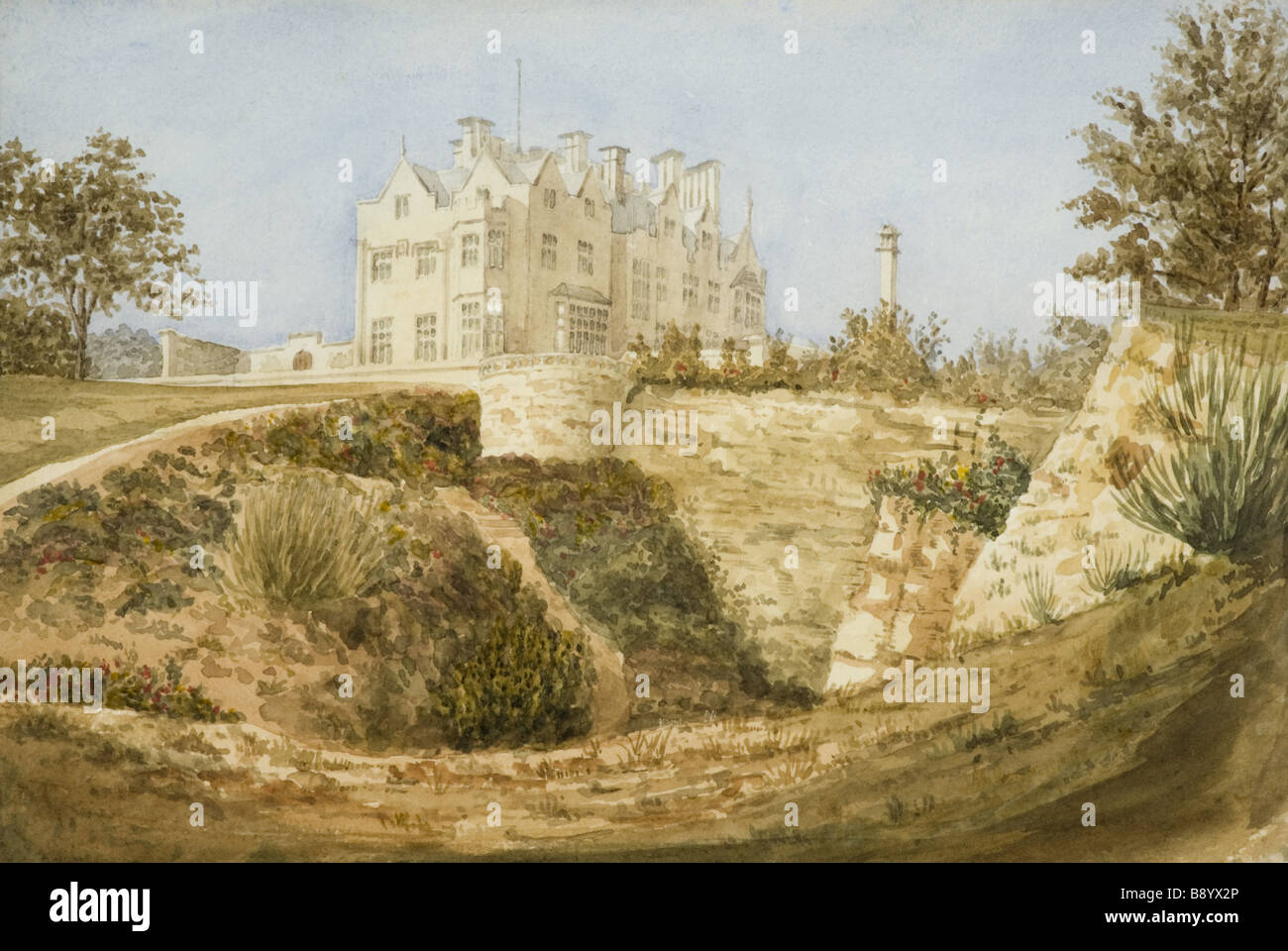 La NOUVELLE CHAMBRE DE DESSOUS LA CARRIÈRE d'une aquarelle par Edward Hussey c 1845 dans la nouvelle maison à Scotney Castle Kent Banque D'Images