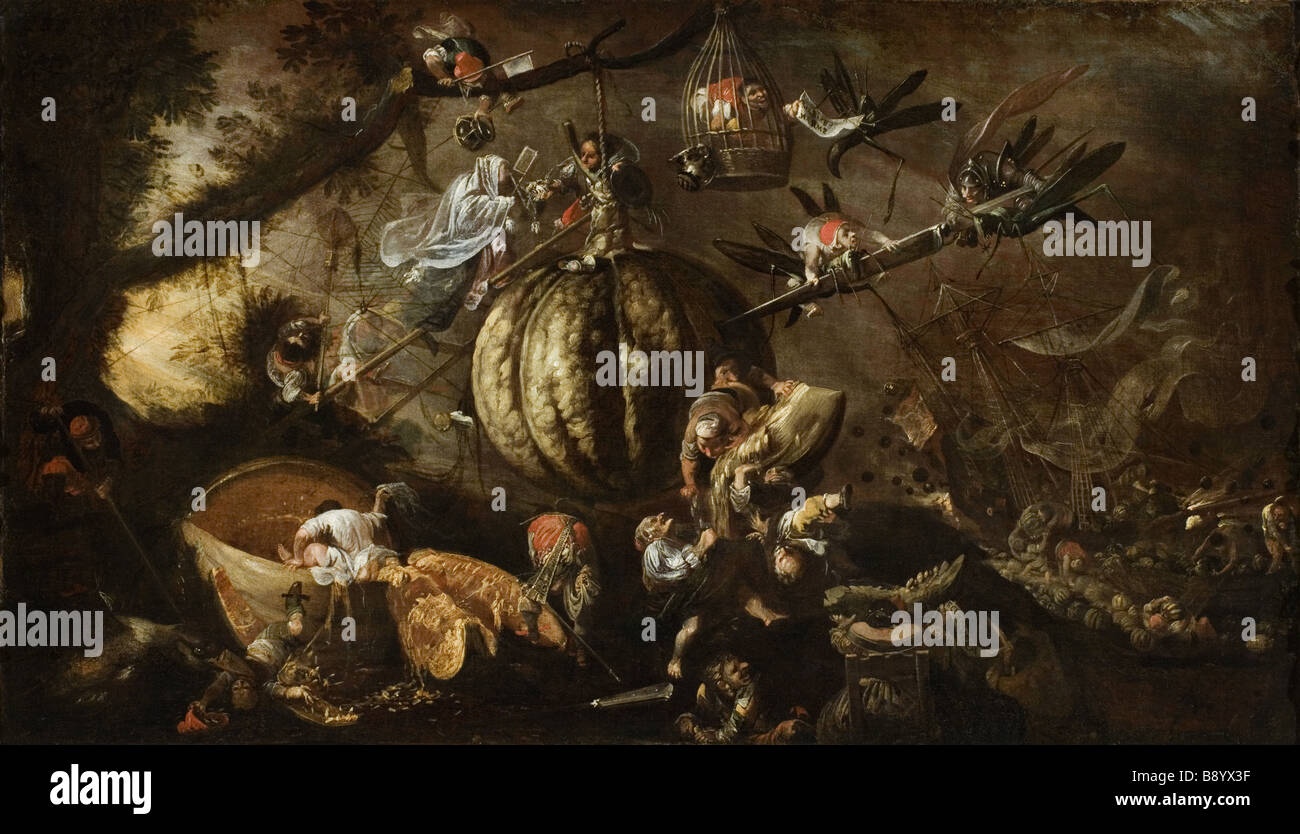 École génoise du 17ème siècle photo sur le buffet dans la salle à manger dans la nouvelle maison à Scotney Castle Kent Banque D'Images