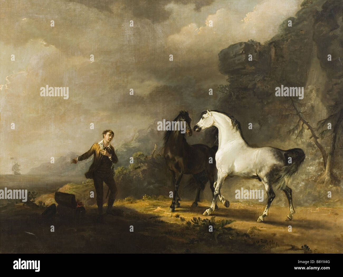 Chevaux dans un paysage par Sawrey Gilpin 1733 1807 sur l'escalier dans la nouvelle maison à Scotney Castle Kent Banque D'Images