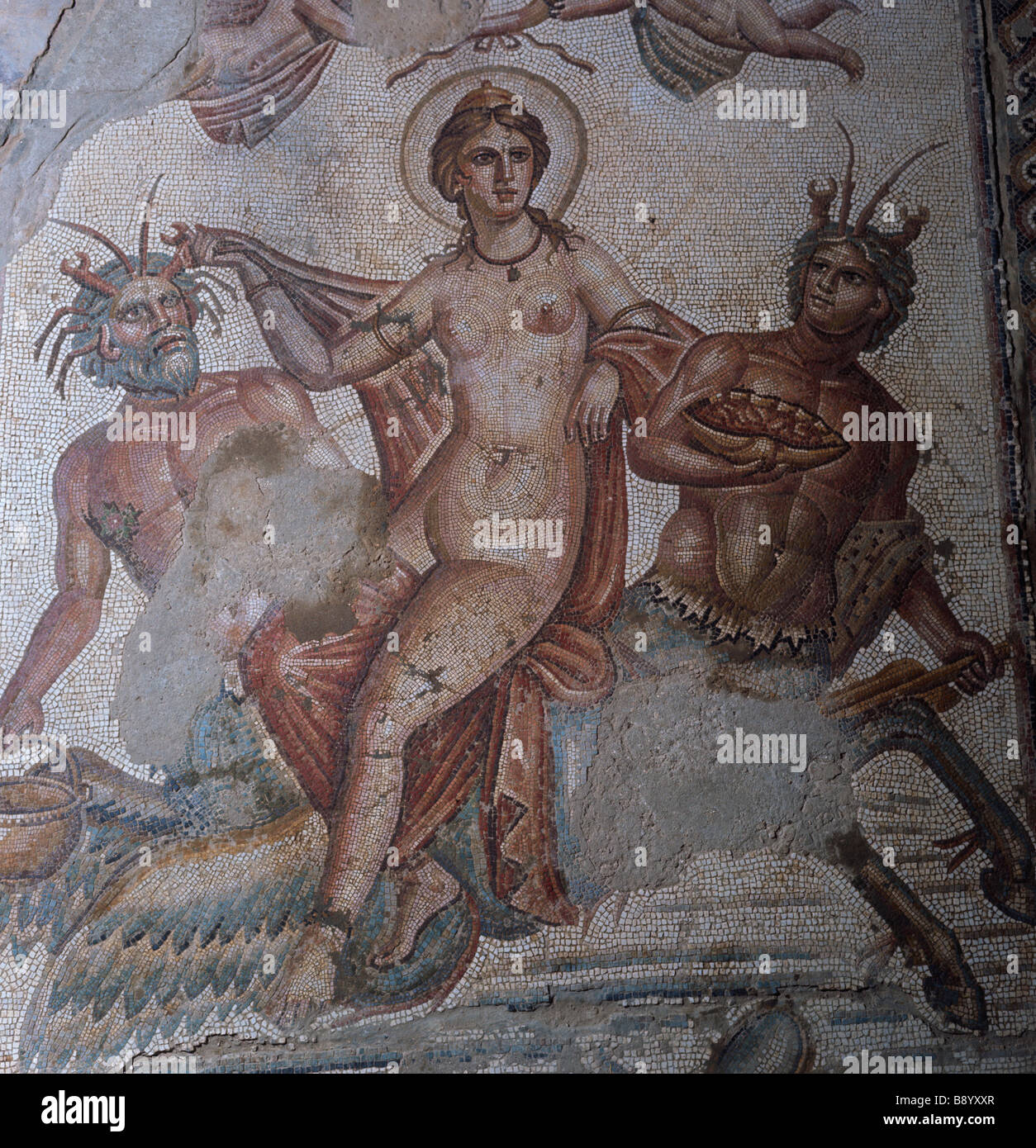 Poséidon Amphitrite Triton mosaïque de la villa romaine du 3ème siècle Banque D'Images