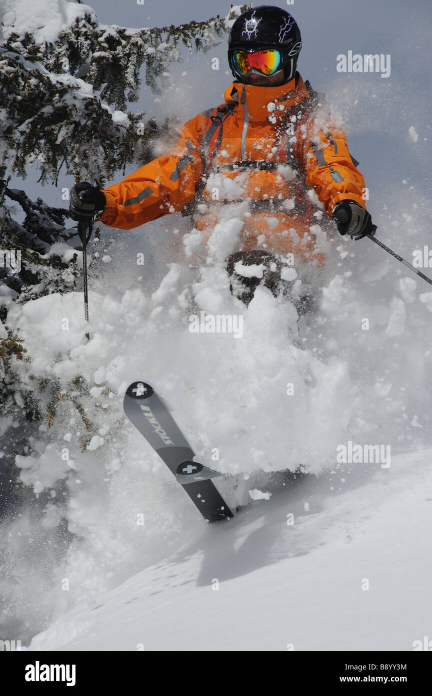 Passer par des skieurs en poudre Banque D'Images