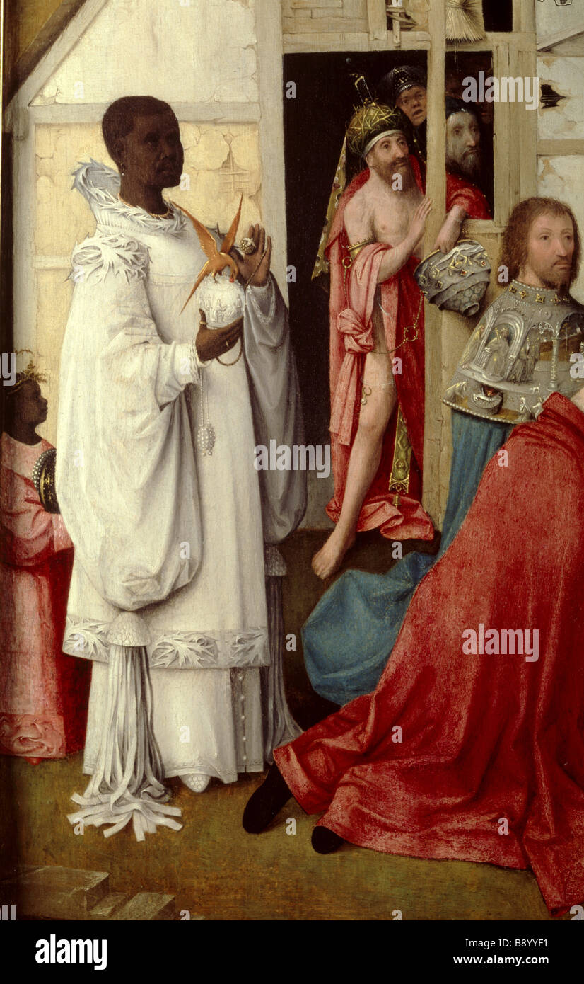 ADORATION DES mages de Jérôme Bosch 14501516 à Upton House Détail de l'un des rois Balthasar qui exploite un orb Banque D'Images