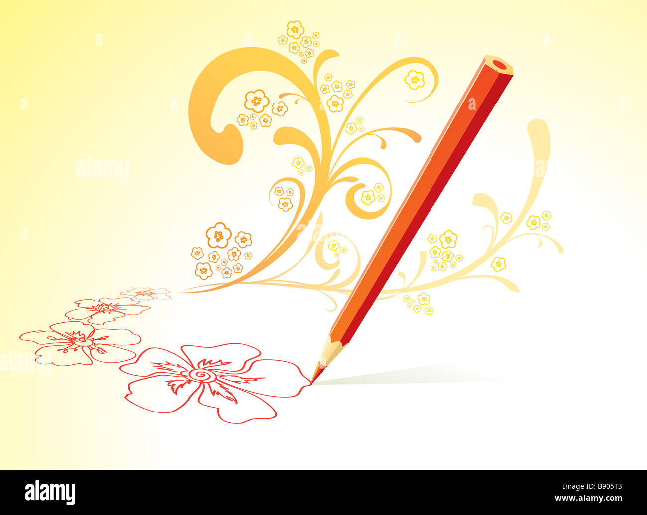 Vector illustration de la Plume rouge fleurs dessin Banque D'Images