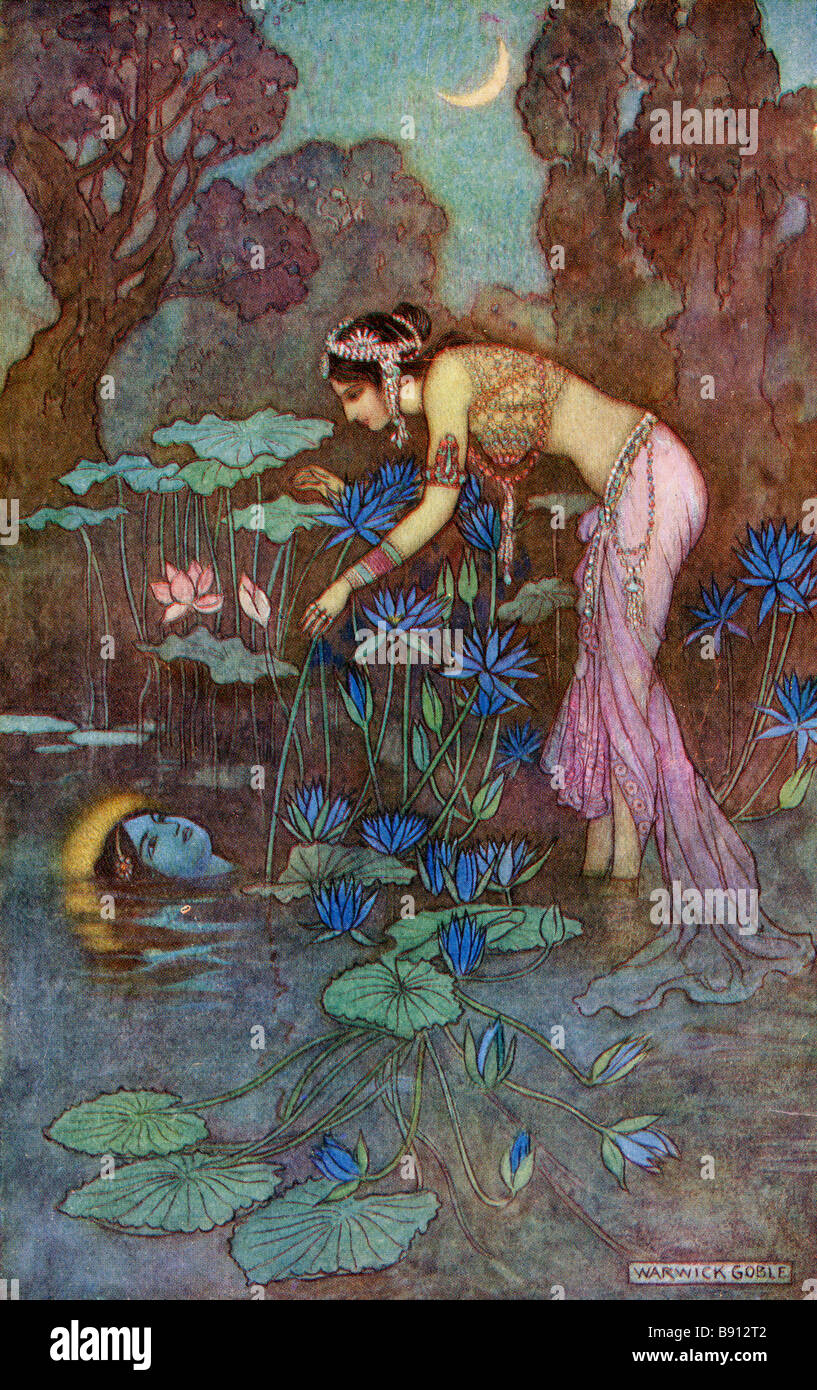 Sita conclut Rama parmi les fleurs de lotus Banque D'Images
