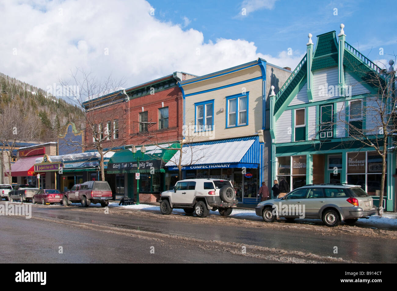 L'avenue Mackenzie, le centre-ville de Revelstoke, en Colombie-Britannique, Canada. Banque D'Images