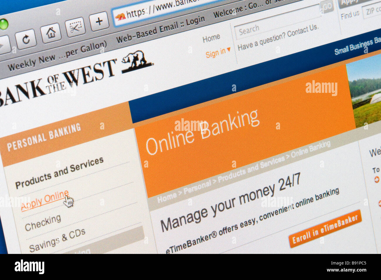 Services bancaires en ligne d'un site web. Banque D'Images