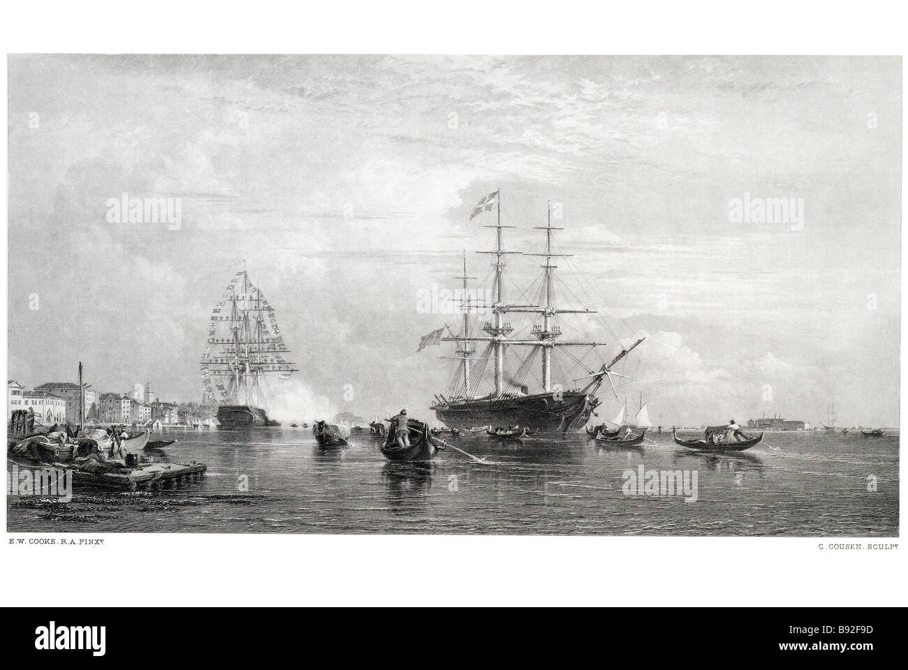 Venise de l'Othon I L'arrivée de la Reine de l'Adriatique, navire de guerre britannique d'ancrage Scylla Lido San Servolo Ripa de Schiavoni Banque D'Images