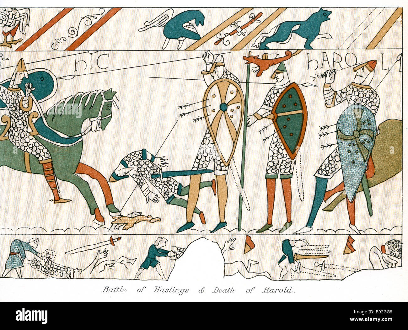 Gravure Ancienne – Scène De Bataille D'après La Tapisserie De Bayeux – 1845