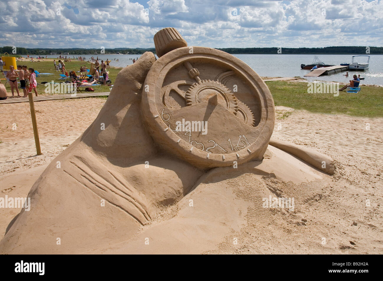 Sculpture de sable sur le lac Set Beach à Võru, Estonie, Europe Banque D'Images