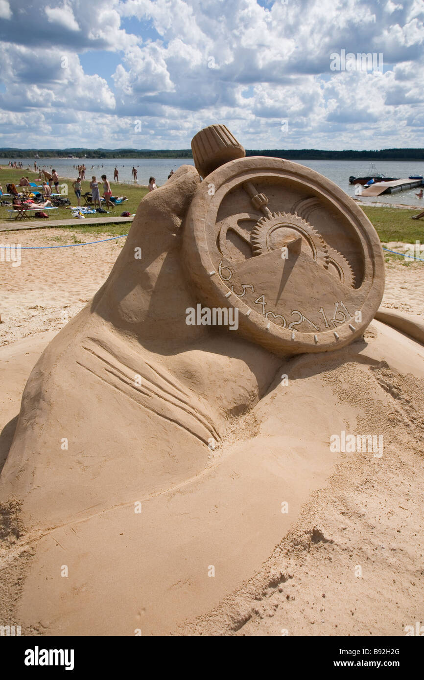 Sculpture de sable sur le lac Set Beach à Võru, Estonie, Europe Banque D'Images