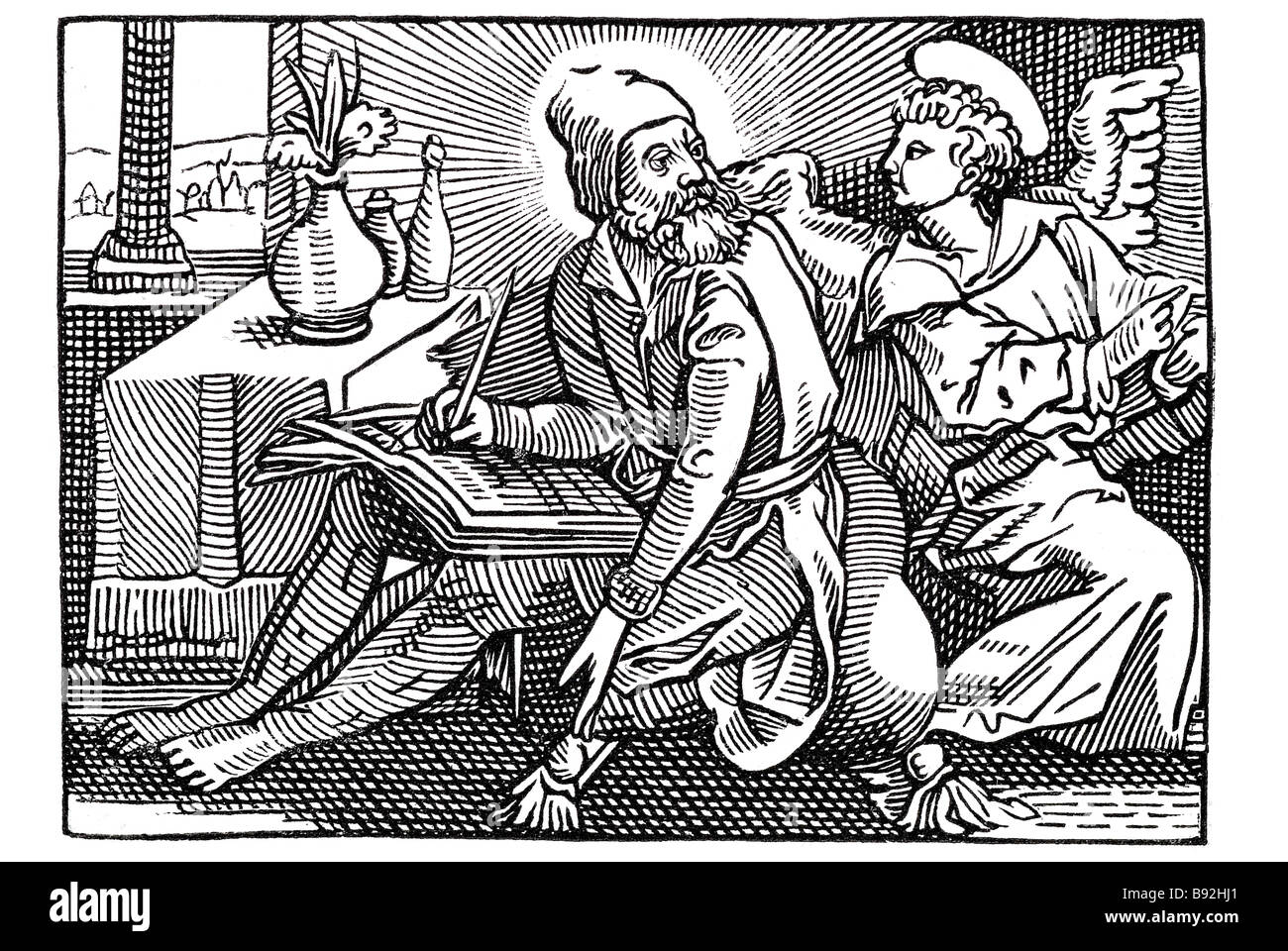 Chef du Nouveau testament pièce à l'evangile st. mathew écrit ange homme robe période dieu religion Hans Holbein le Jeune (ch. 1497- Banque D'Images