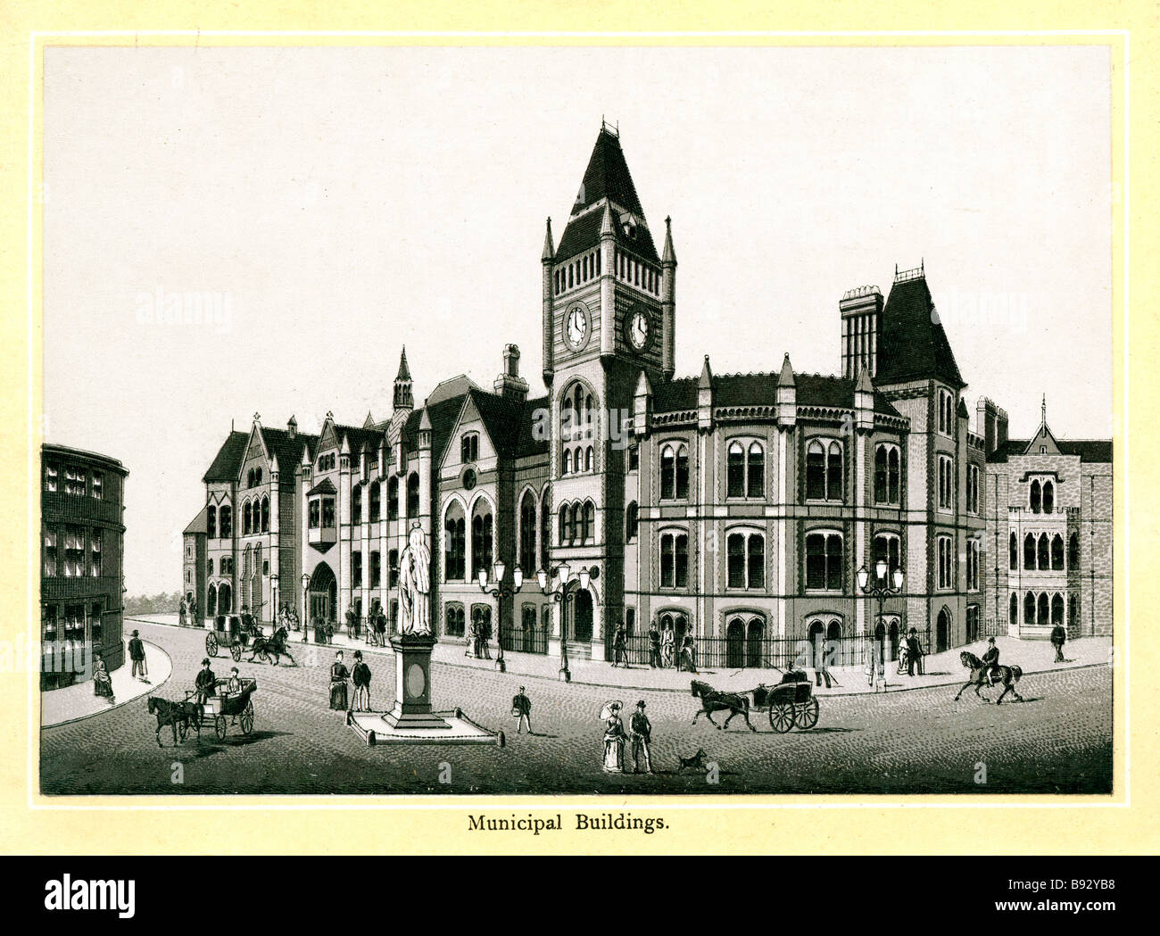 Les bâtiments municipaux lecture gravure sur acier de la fin de l'époque victorienne de l'hôtel de ville dans le comté de Berkshire town Banque D'Images