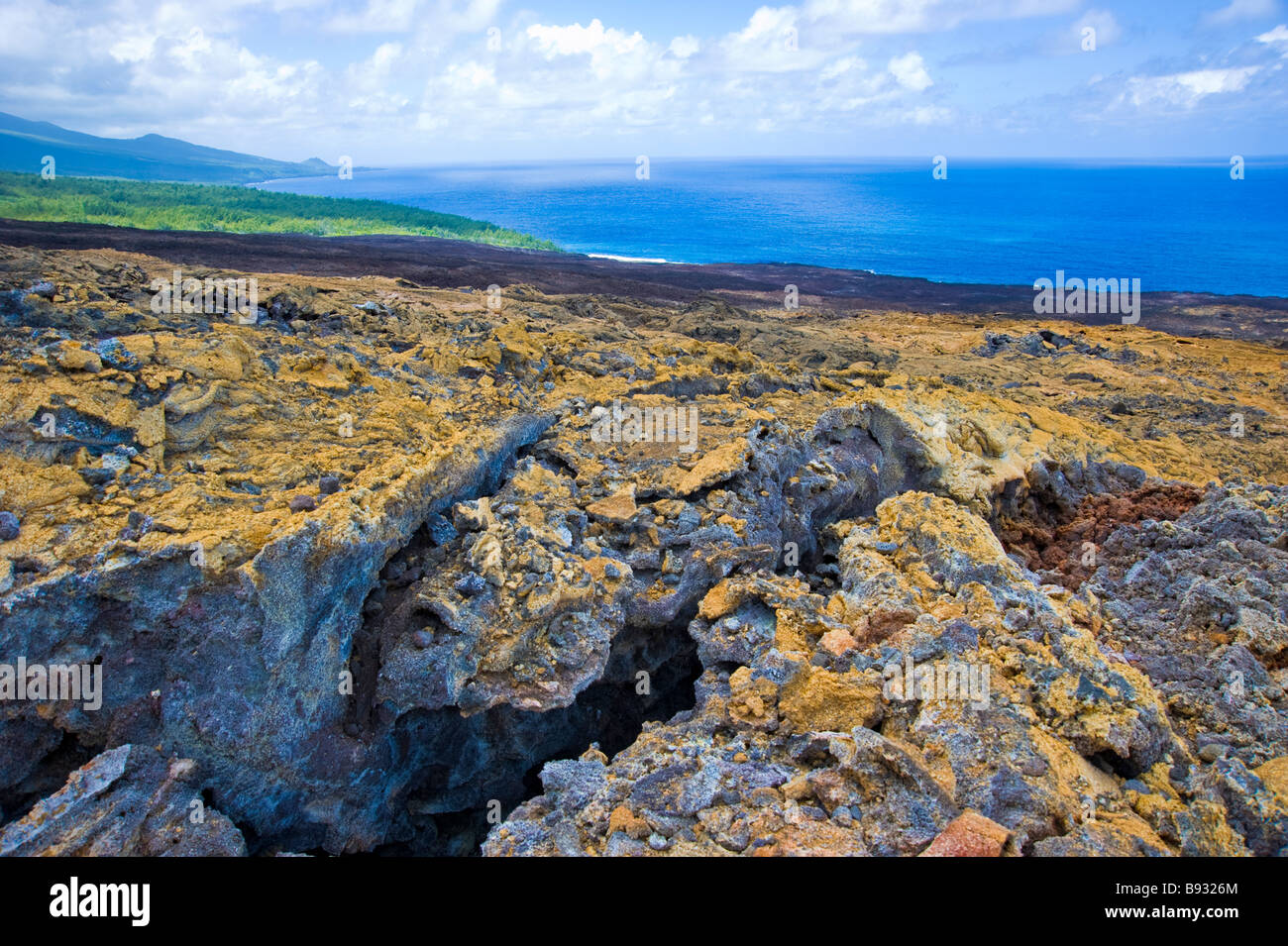 Coulée de lave du volcan Piton de la Fournaise en océan Indien à la Réunion, France | Indischer Ozean,lave Fluss, La Réunion Banque D'Images