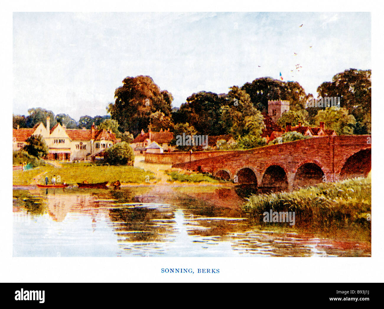 Sonning Thames Bridge River Comté 1920 Peinture de Sutton Palmer de la Thames beauty spot Banque D'Images