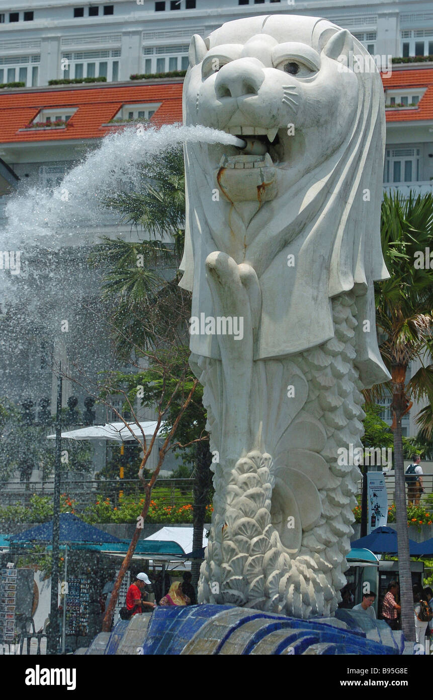 L'île de Singapour Merlion statue fontaine. Banque D'Images