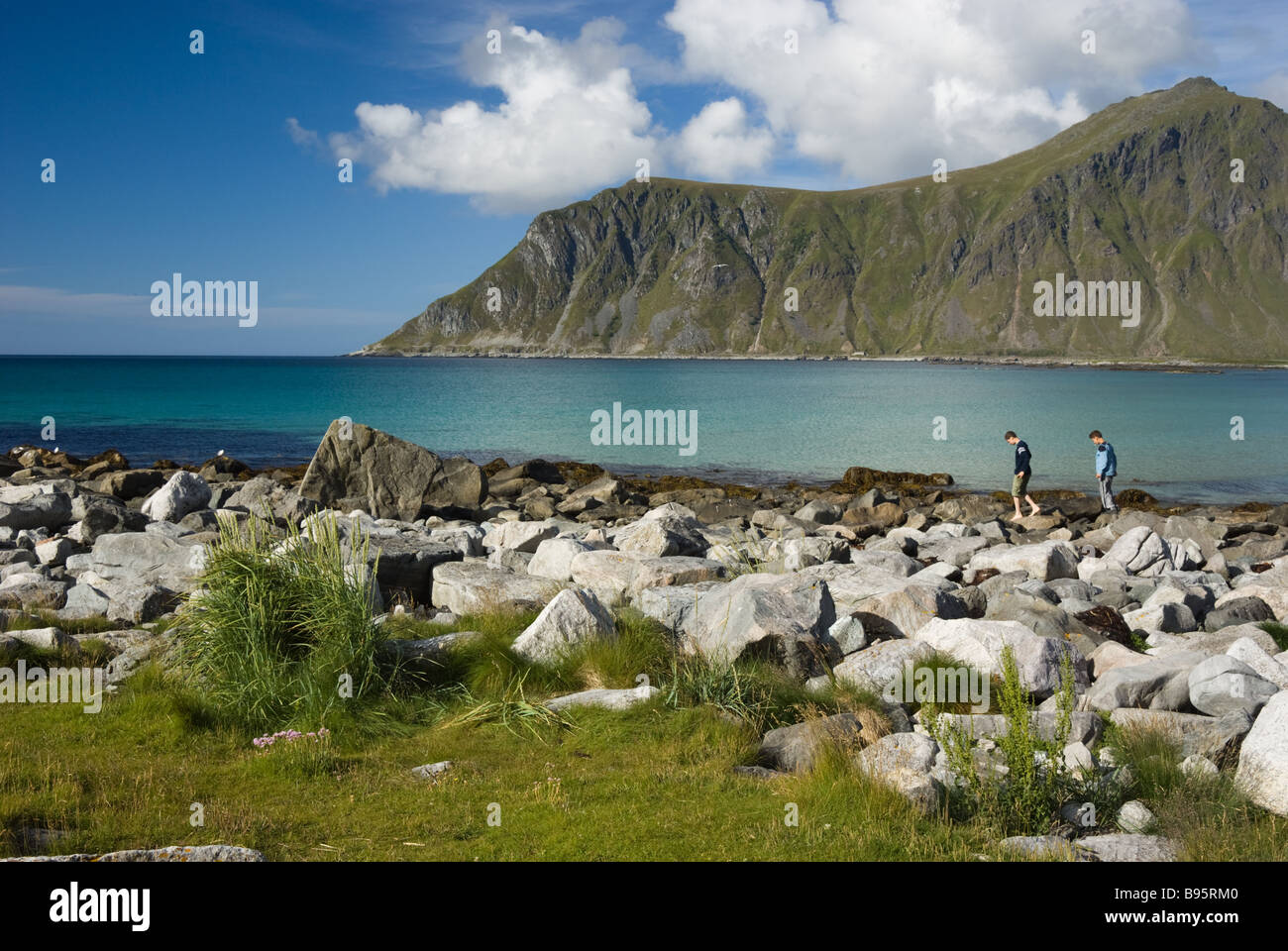 Plage de galets près de Ramberg, Flakstad, Flakstadøya island, îles Lofoten, Nordland, Norvège, Scandinavie, Europe Banque D'Images