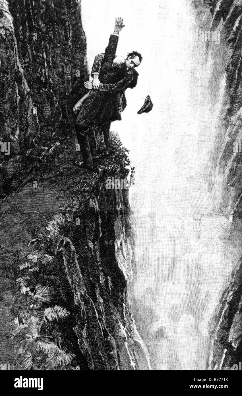 SHERLOCK HOLMES répond à sa mort sur les chutes de Reichenbach, dessiné par Sidney Paget en 1893 Banque D'Images