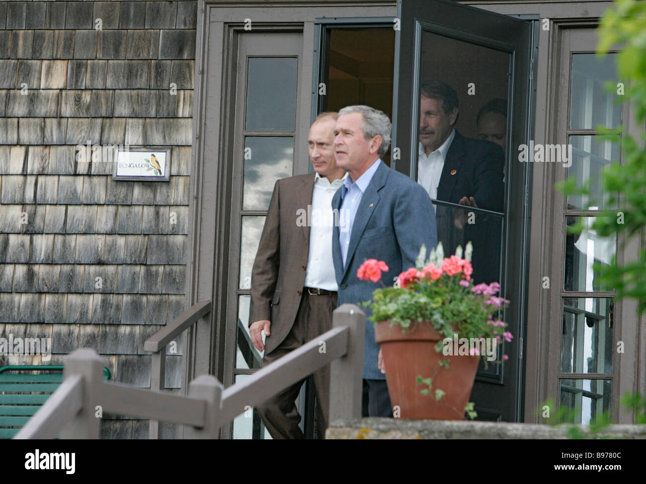 2 juillet 2007 Le président russe Vladimir Poutine à gauche et le président américain George W Bush à la famille Bush holiday home Walker's Point Banque D'Images