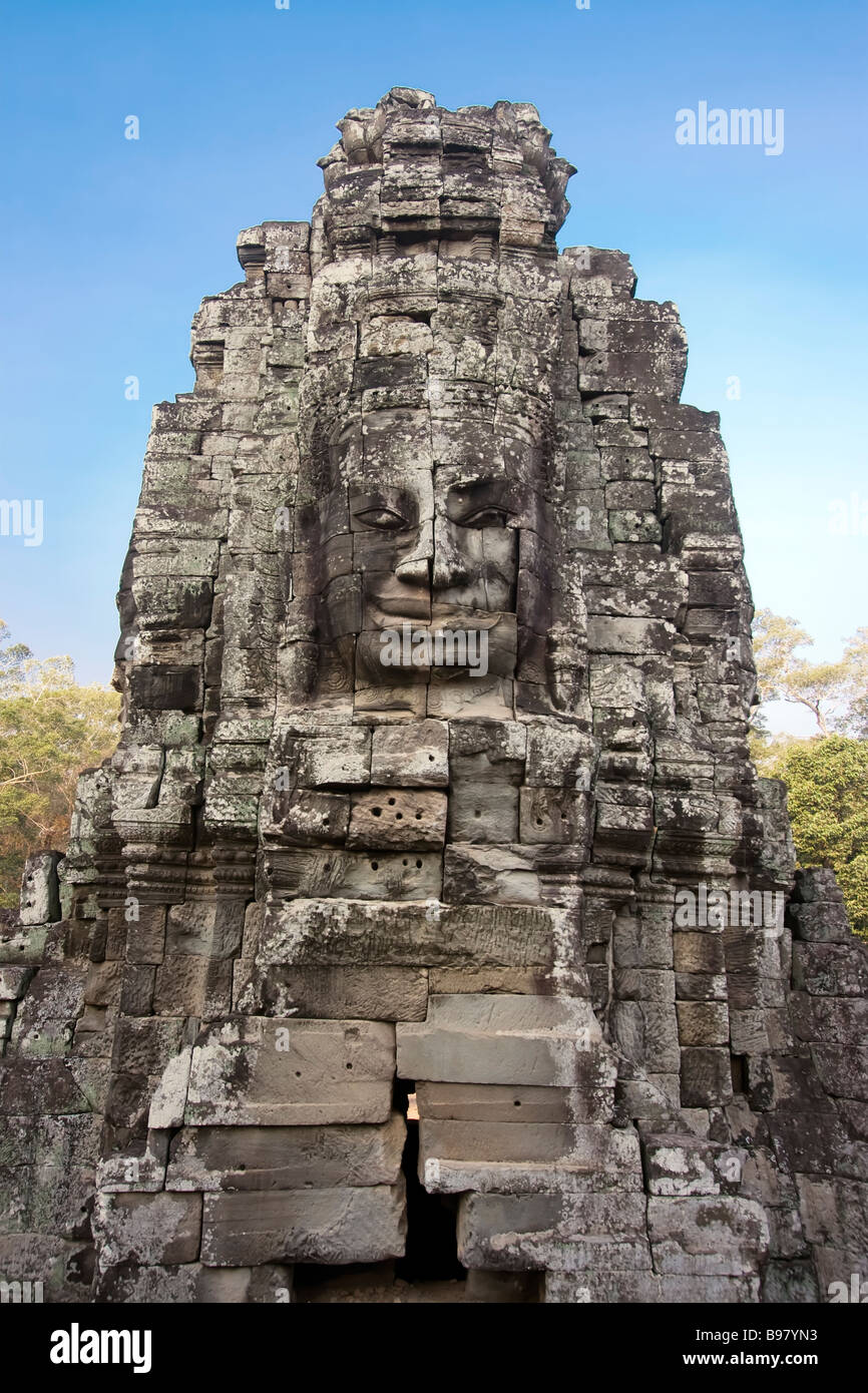 Quatre faces de Vishnu temple Bayon à Angkor Thom Banque D'Images