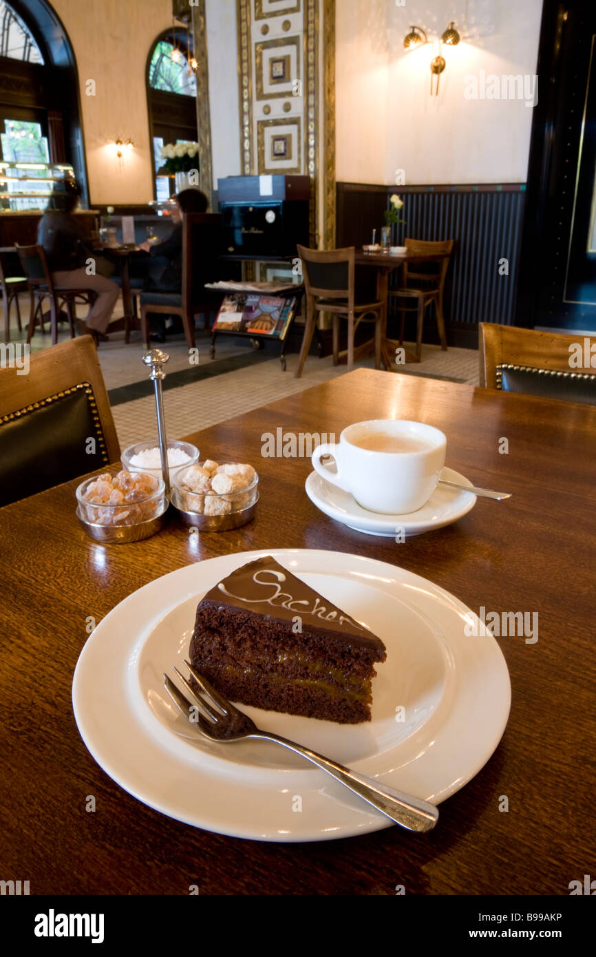 Tortar ou gâteau Sacher Callas Etterem Cafe par l'Opéra Budapest Hongrie Banque D'Images
