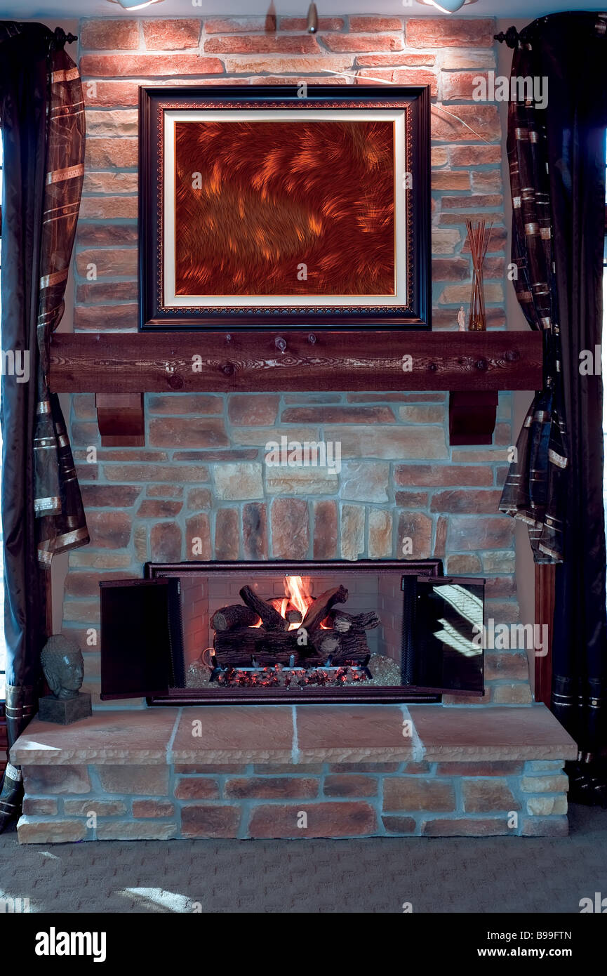 Cheminée en brique et pierre Banque D'Images