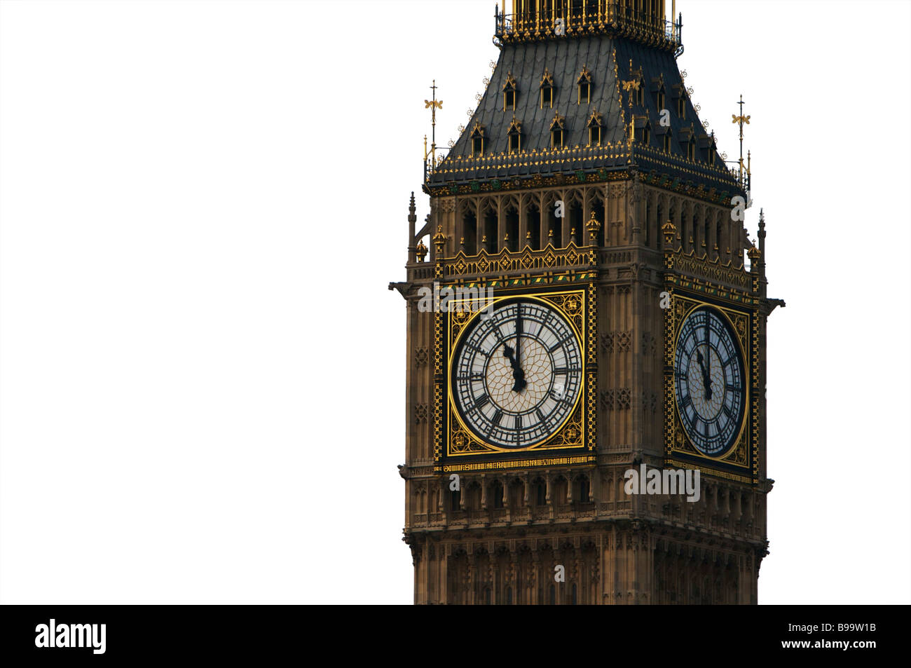 La tour de l'horloge de Big Ben Londres Angleterre isolé sur fond blanc Banque D'Images