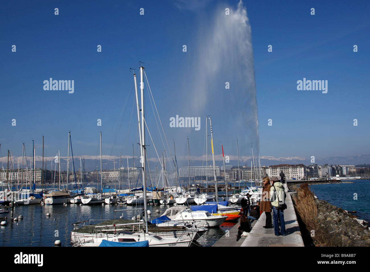 Jet d'eau jet d'eau ou les villes célèbres genève suisse Banque D'Images