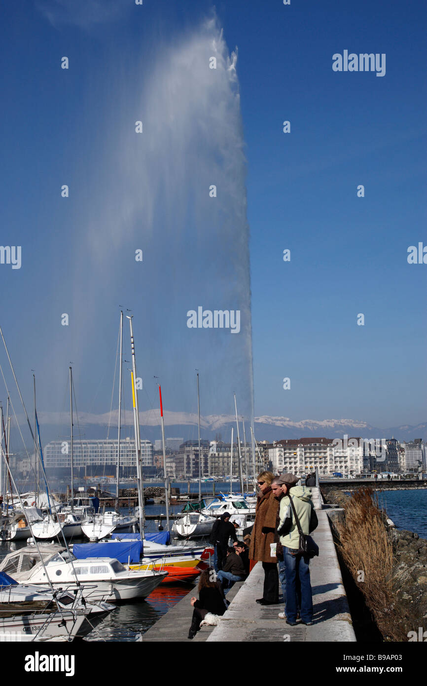 Jet d'eau jet d'eau ou les villes célèbres genève suisse Banque D'Images