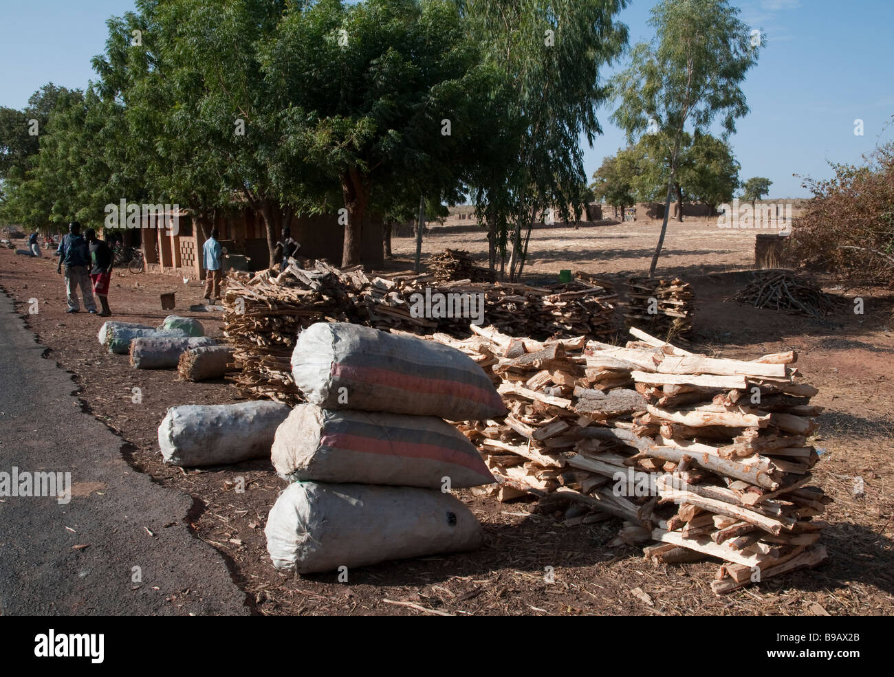 L'Afrique de l'Ouest mali bois de chauffage et charbon de bois pour la  vente sur la route Photo Stock - Alamy