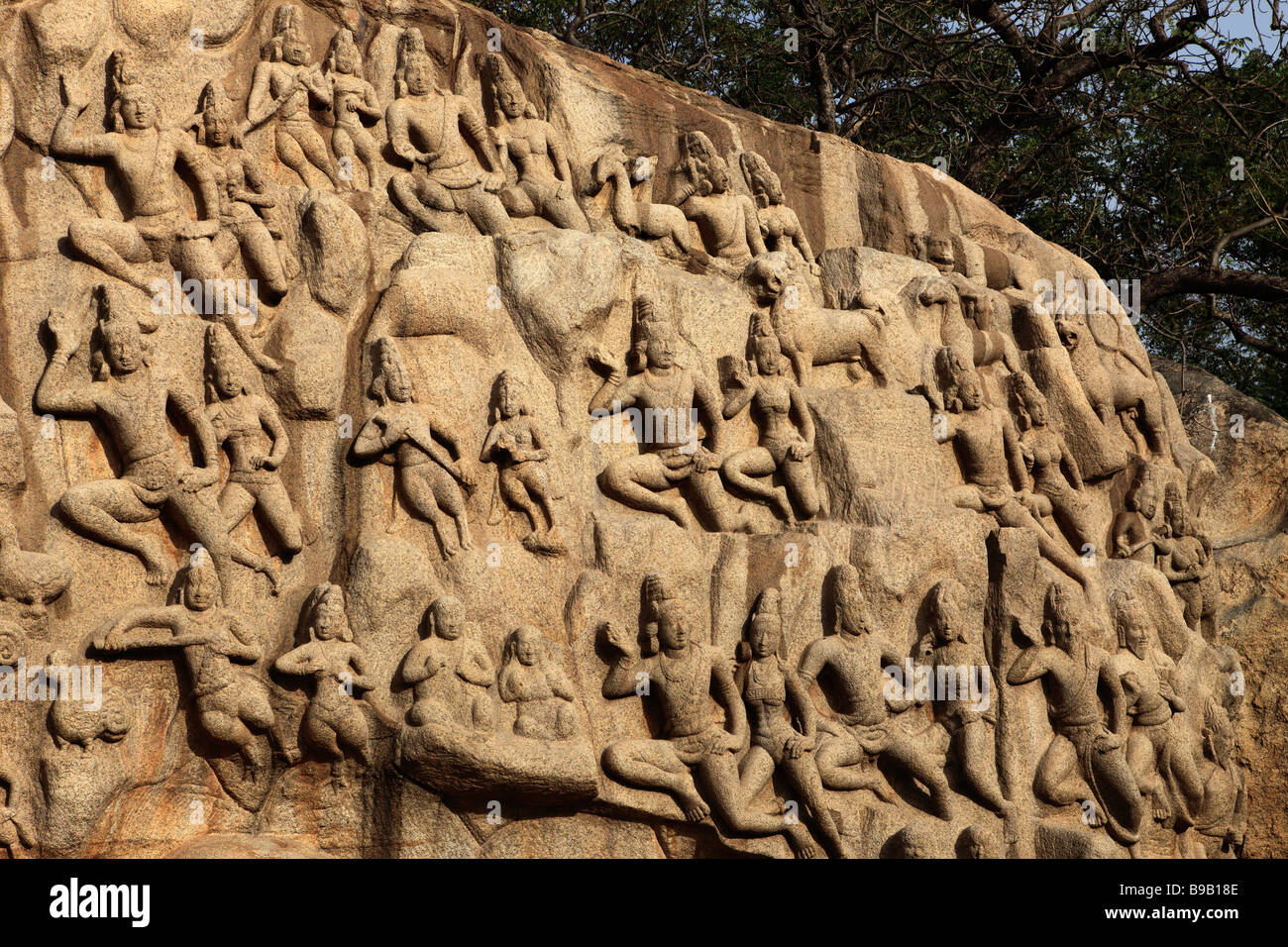 L'Inde Tamil Nadu Mamallapuram Mahabalipuram Arjuna s pénitence Banque D'Images