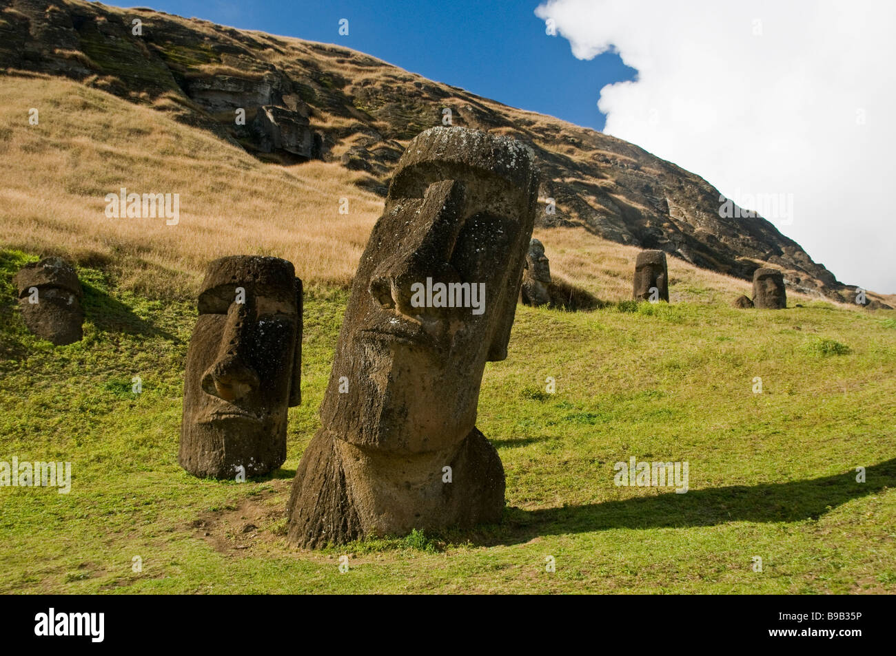 L'île de Pâques, Quary, Rano Kau, Moais Banque D'Images