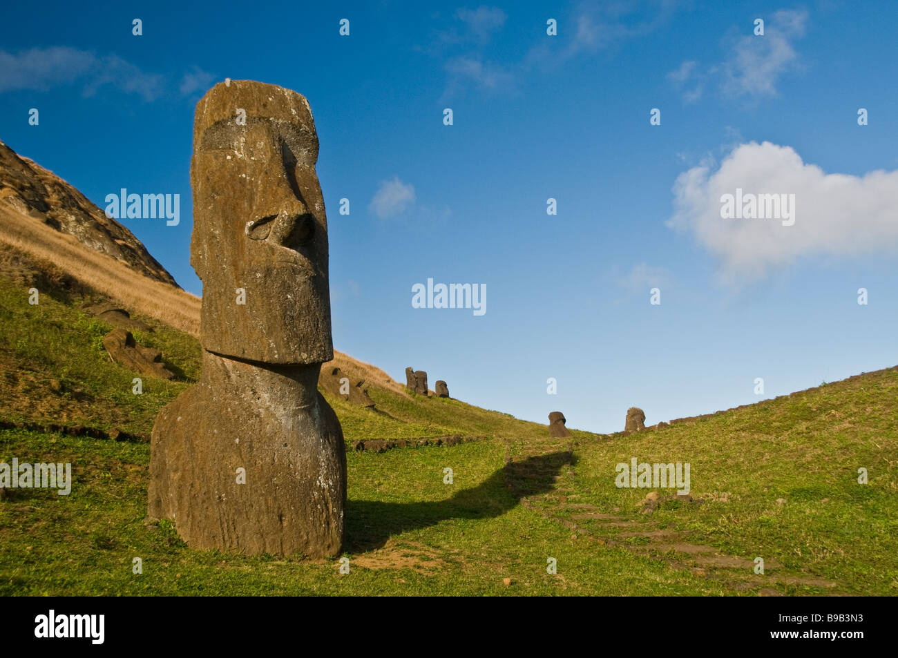 L'île de Pâques, Quary, Rano Kau, Moais Banque D'Images